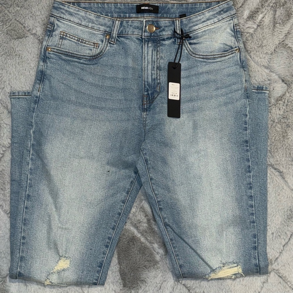 Fashion Nova Blue Skinny Jeans with Distressed Detailing